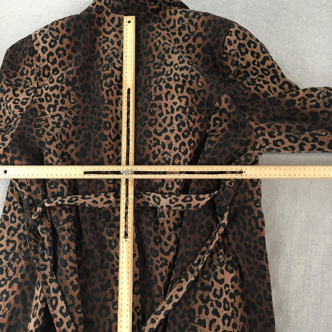 Lilly And Lou Womens Jacket Size 26 Brown Black Cheetah Print Parka Coat Belted