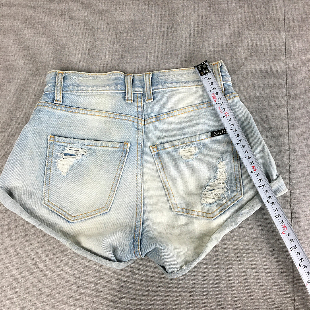 Bardot Womens Denim Shorts Size 6 Blue Light Wash Distressed Bermuda