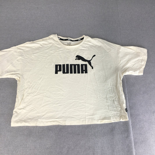 Puma Womens T-Shirt Size L White Oversized Relaxed Fit Logo Crew Neck Top