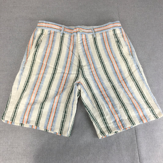 Zara Mens Chino Shorts Size L White Striped Elastic Waist