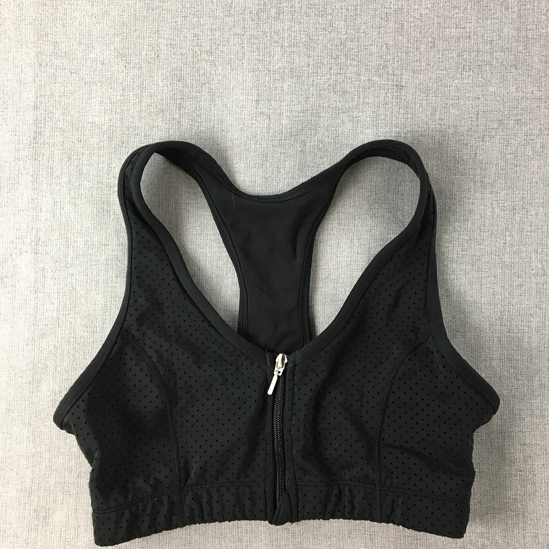 Rockwear Womens Sports Bra Size 12 Black Zip Cropped Top