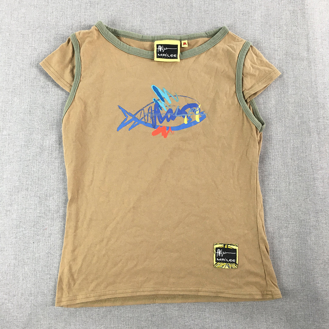 Stylistic Mr Lee Kids Girls T-Shirt Size M (10 - 12 Years) Brown Logo Top