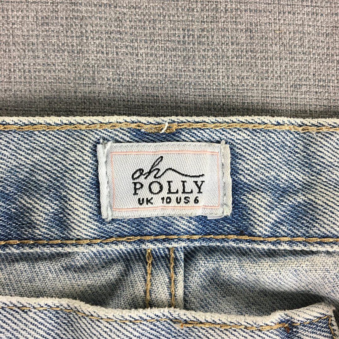 Oh Polly Womens Jeans Size 10 Blue Light Wash Straight Raw Hem Ripped