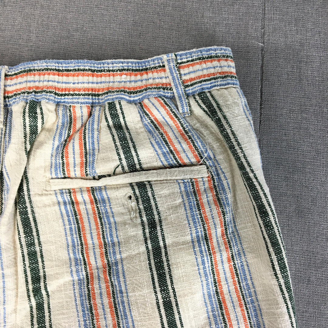 Zara Mens Chino Shorts Size L White Striped Elastic Waist