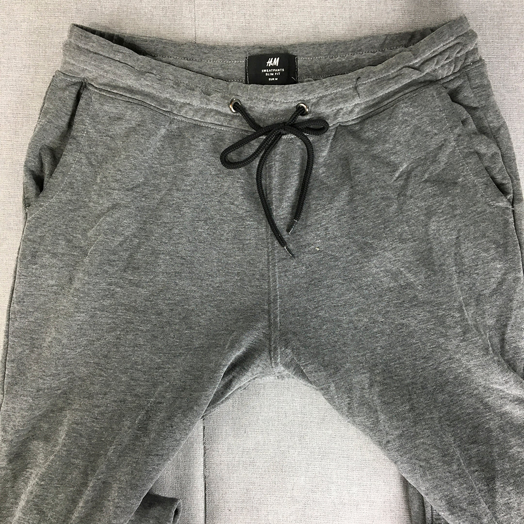 H&M Mens Tracksuit Pants Size M Slim Fit Grey Drawstring Pockets Jogger