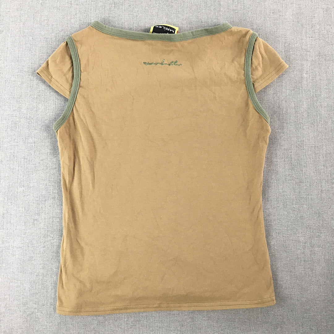 Stylistic Mr Lee Kids Girls T-Shirt Size M (10 - 12 Years) Brown Logo Top