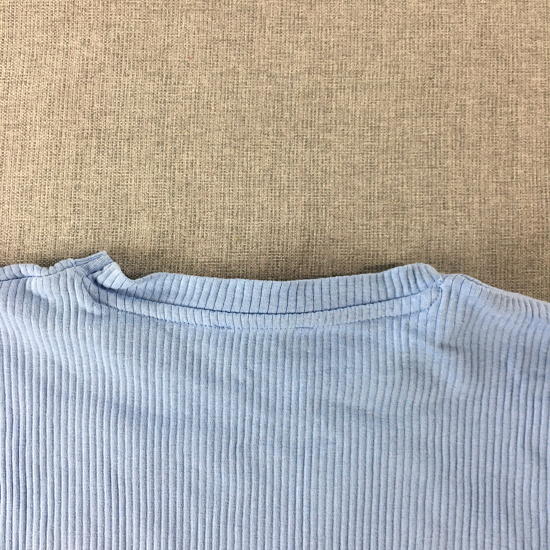 Zara Womens Cropped Top Size S Blue Stretch Knit Round Neck Shirt