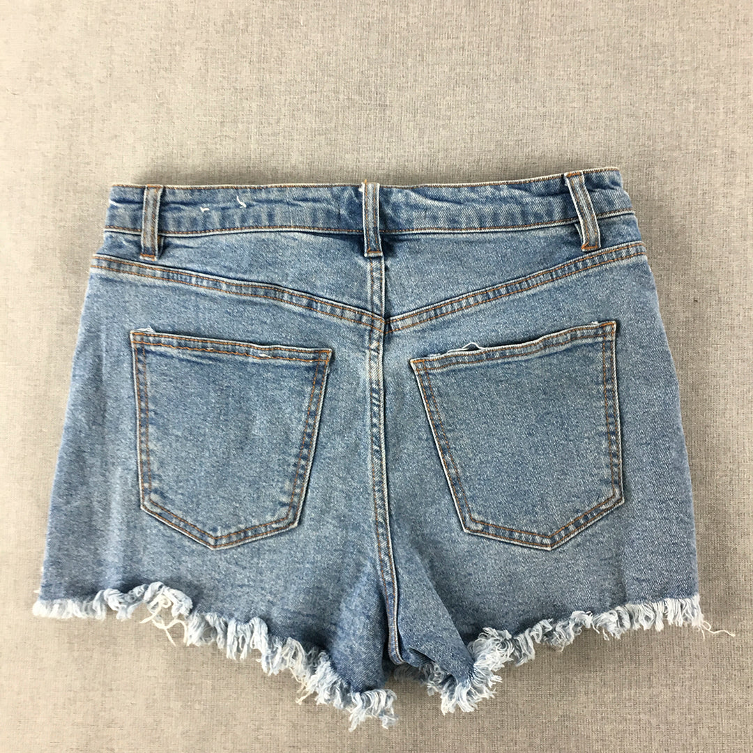 Indigo Rising Womens Denim Shorts Size 9 / 29 Blue Light Wash Raw Hem