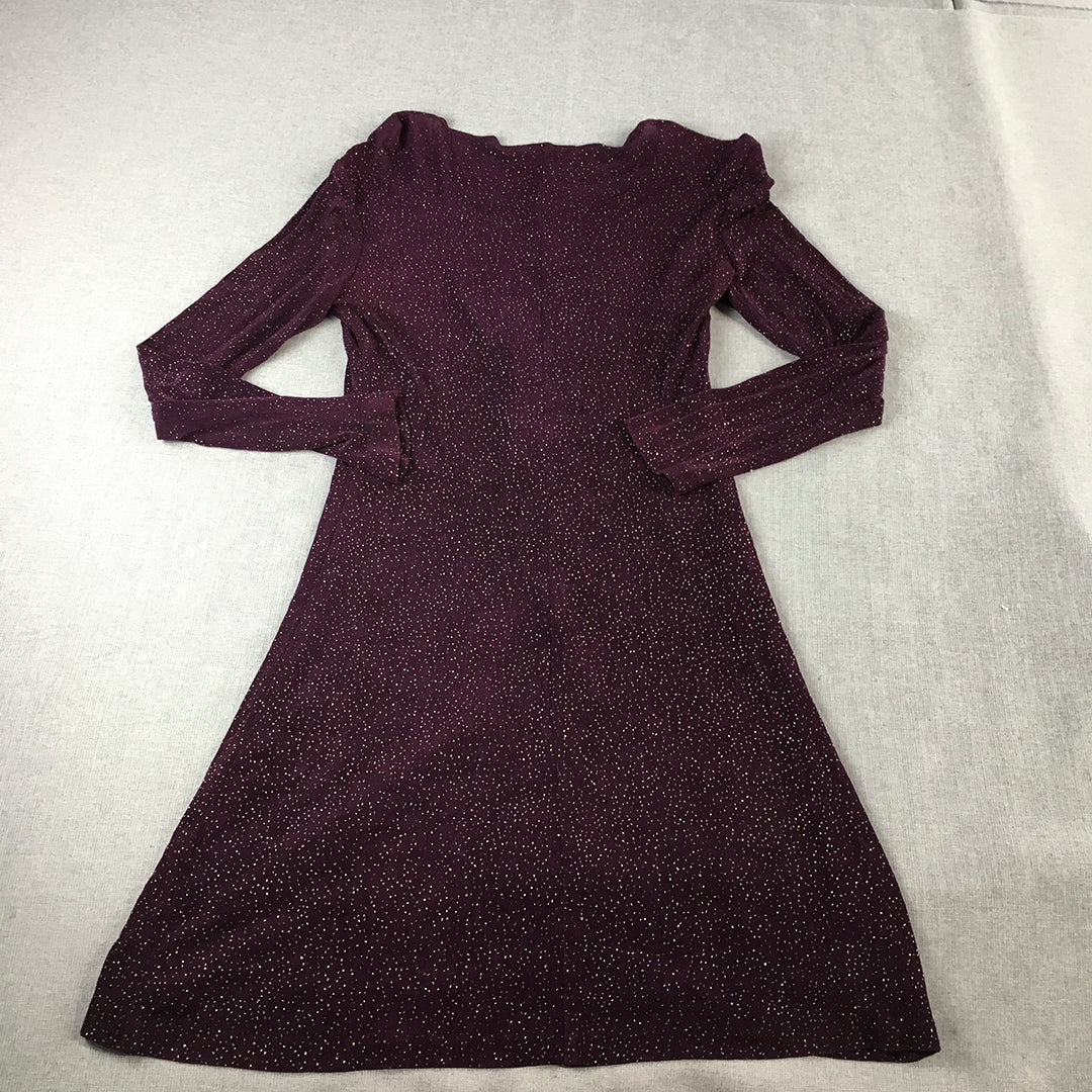 Expo Petite Womens Mini Dress Size 4 Purple Knit Dot Stretch Fabric Ball Gown