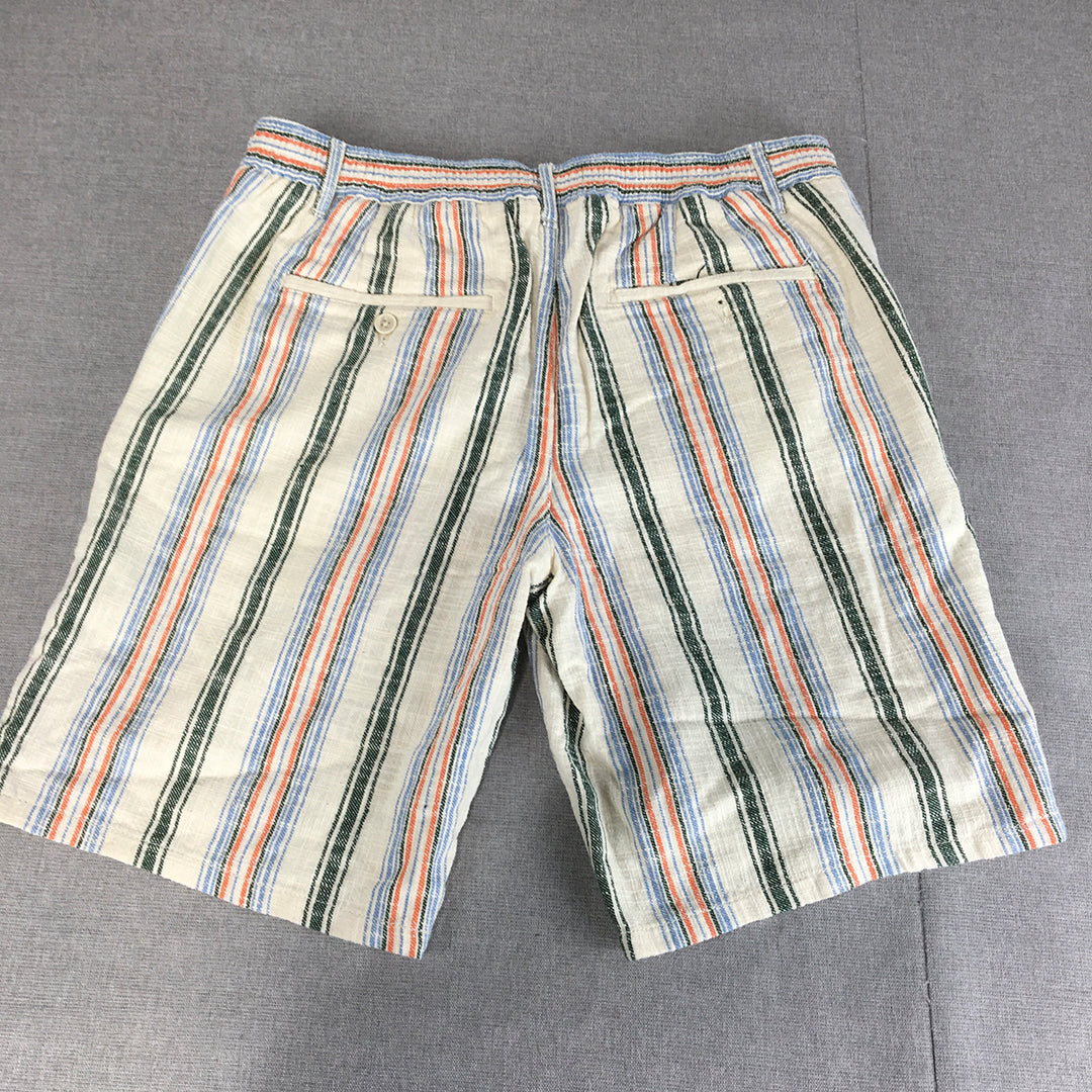 Zara Mens Chino Shorts Size L White Striped Elastic Waist