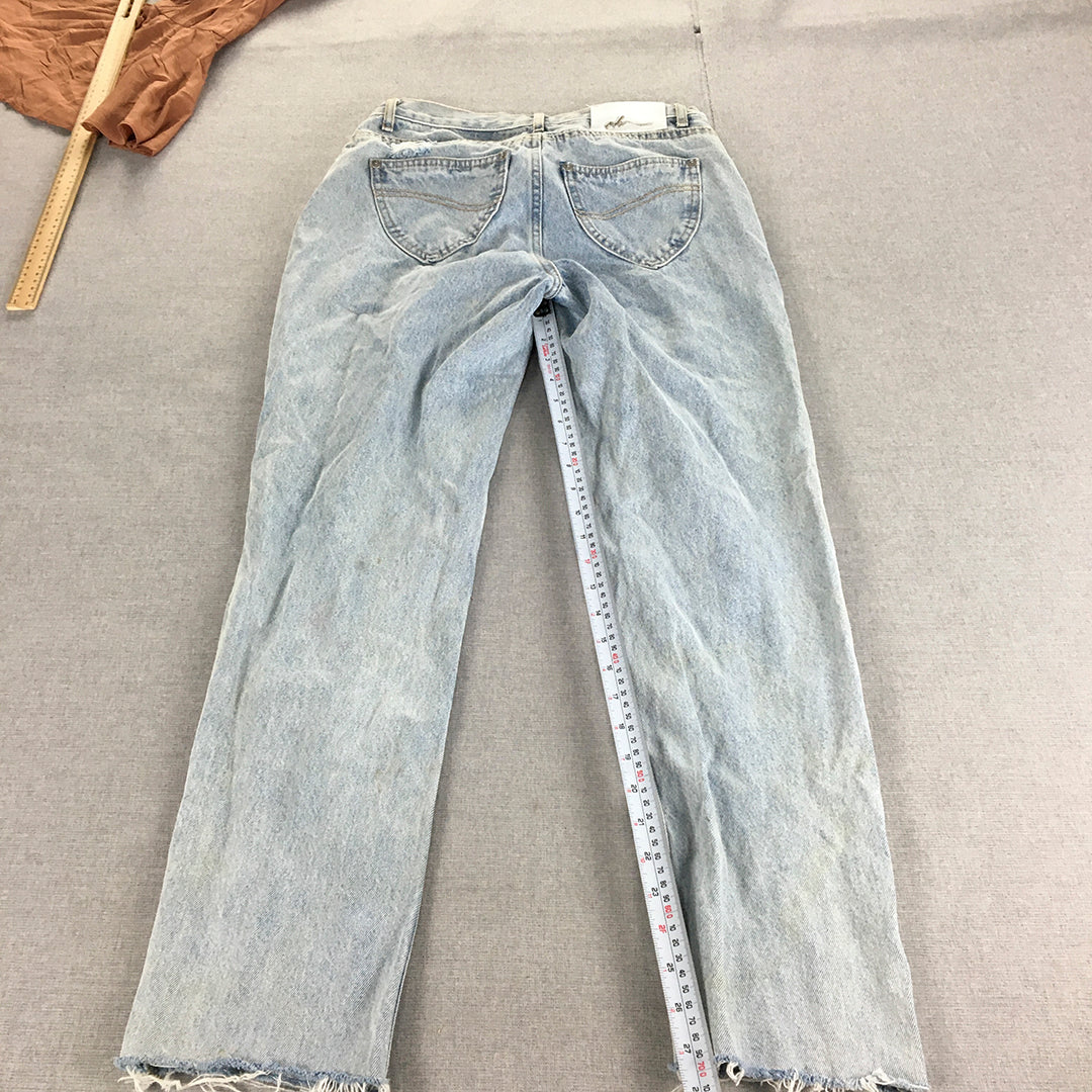 Oh Polly Womens Jeans Size 10 Blue Light Wash Straight Raw Hem Ripped