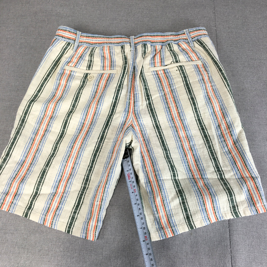 Zara Mens Chino Shorts Size L White Striped Elastic Waist