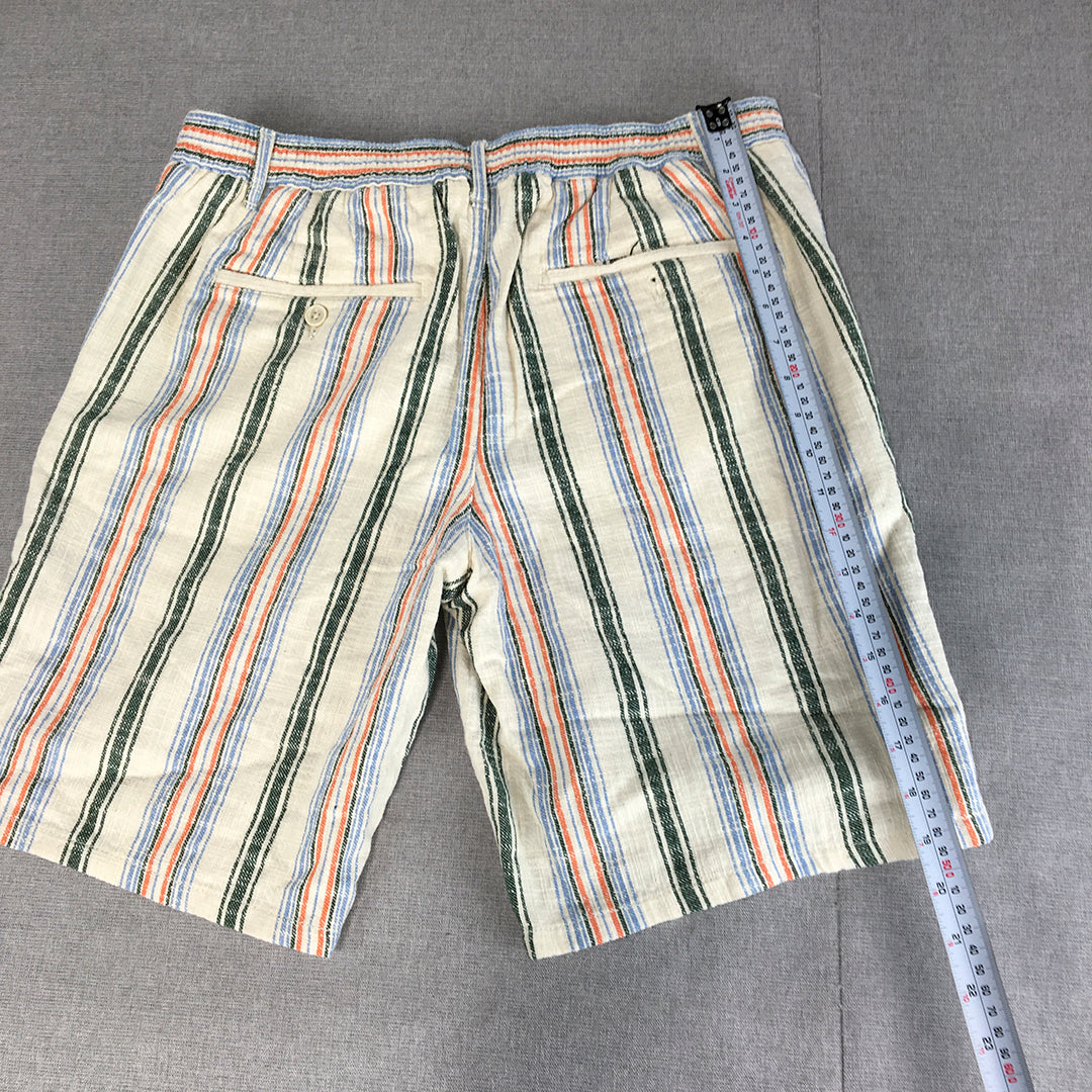 Zara Mens Chino Shorts Size L White Striped Elastic Waist