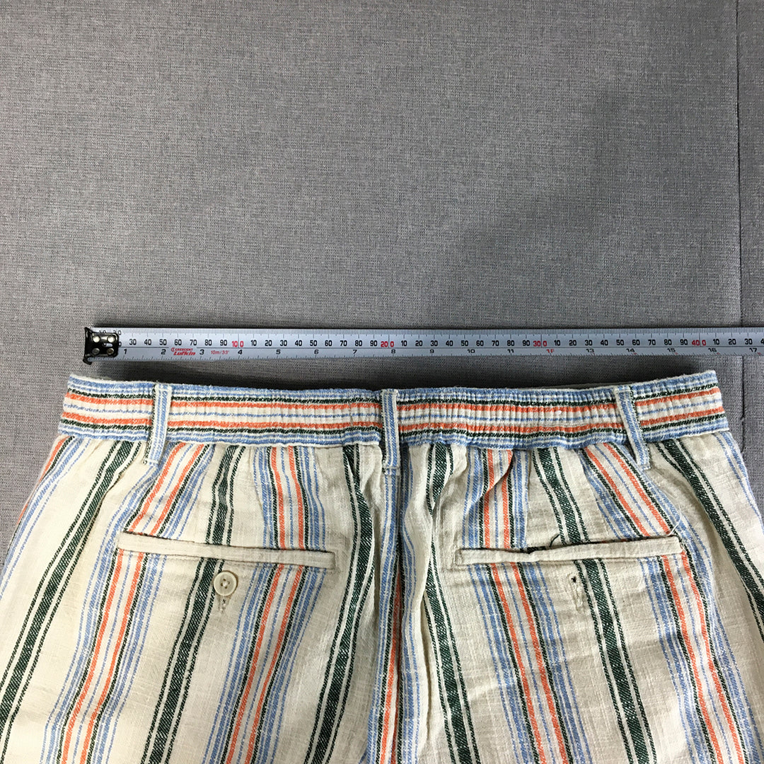 Zara Mens Chino Shorts Size L White Striped Elastic Waist