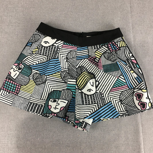 Five Pus Music Womens Shorts Size S White Green Black Abstract Art Girl Pockets