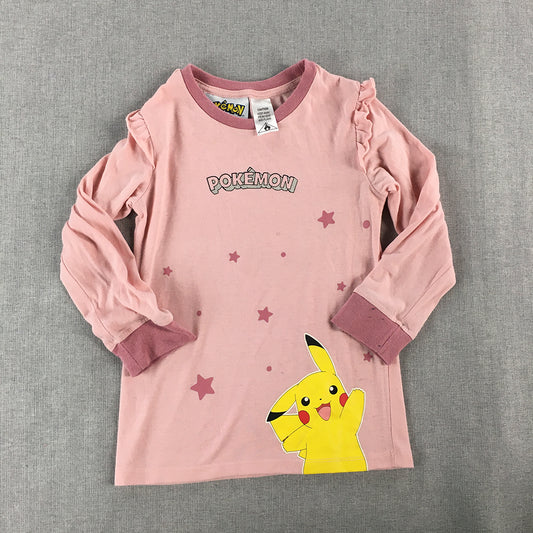 Pokemon Pikachu Kids Girls Top Size 4 Pink Long Sleeve Pullover Shirt