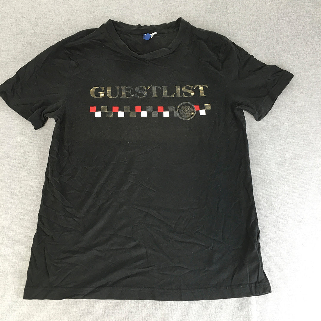 H&M Mens T-Shirt Size M Black Gold Guestlist Short Sleeve Tee