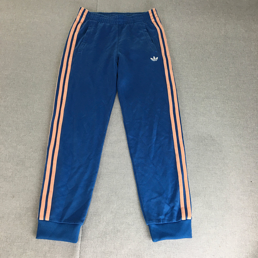 Adidas Kids Girls Tracksuit Pants Youth Size M (11 - 12 Years) Blue Pink Striped