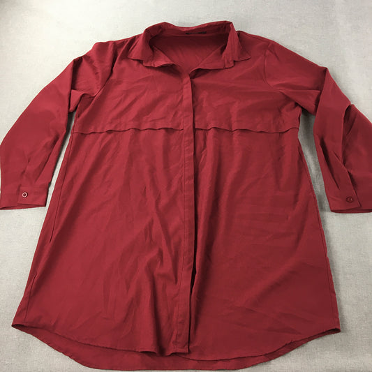 Boohoo Womens Top Size 20 Red Long Sleeve Button-Up Collared Shirt