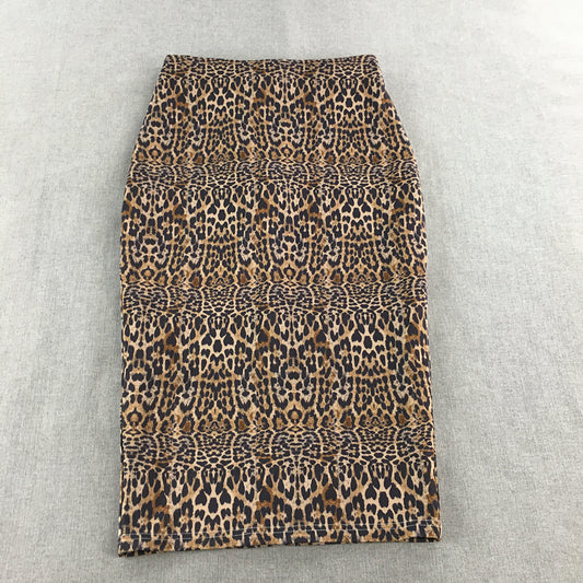 Fresh Soul Womens Pencil Skirt Size 10 Brown Animal Print Straight