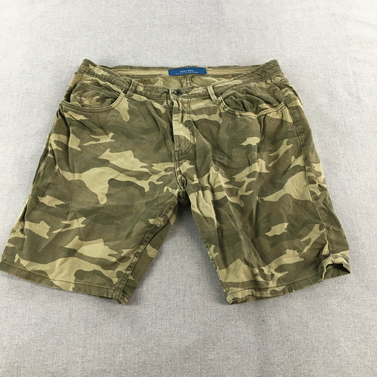 Zara Mens Shorts Size 34 Brown Green Camo Pockets