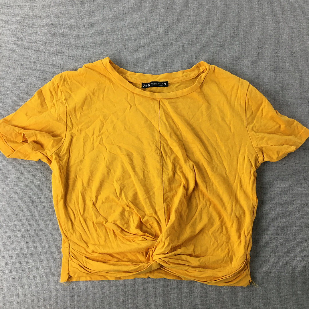 Zara Womens Cropped Top Size M Yellow Short Sleeve Crew Neck T-Shirt