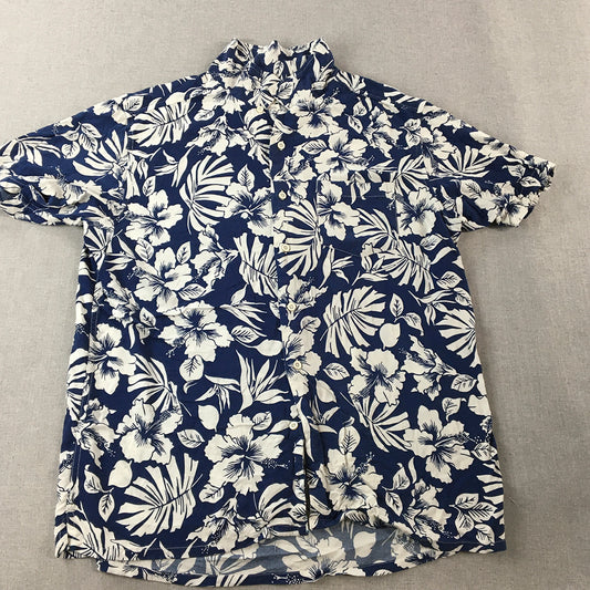 DJ&C Mens Hawaiian Shirt Size XL Blue Floral Button-Up Short Sleeve