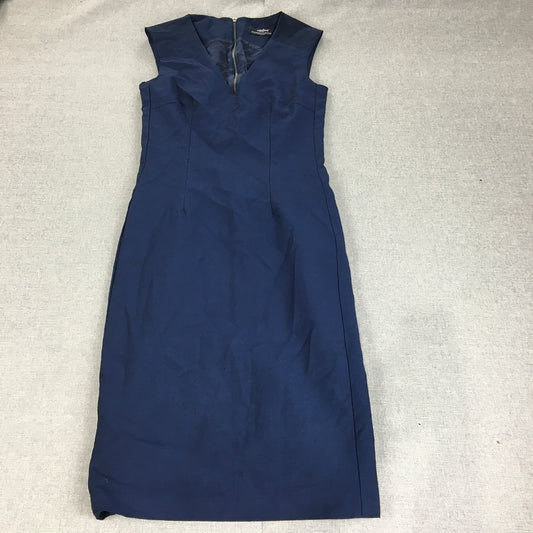 Herringbone Sydney Womens Wool Pencil Dress Size 4 Blue Sleeveless Midi