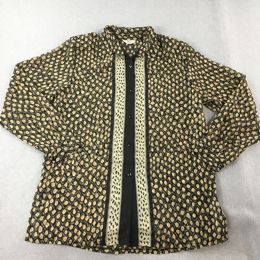 Vintage Bee Australia Womens Shirt One-Size Black Yellow Dot Button-Up