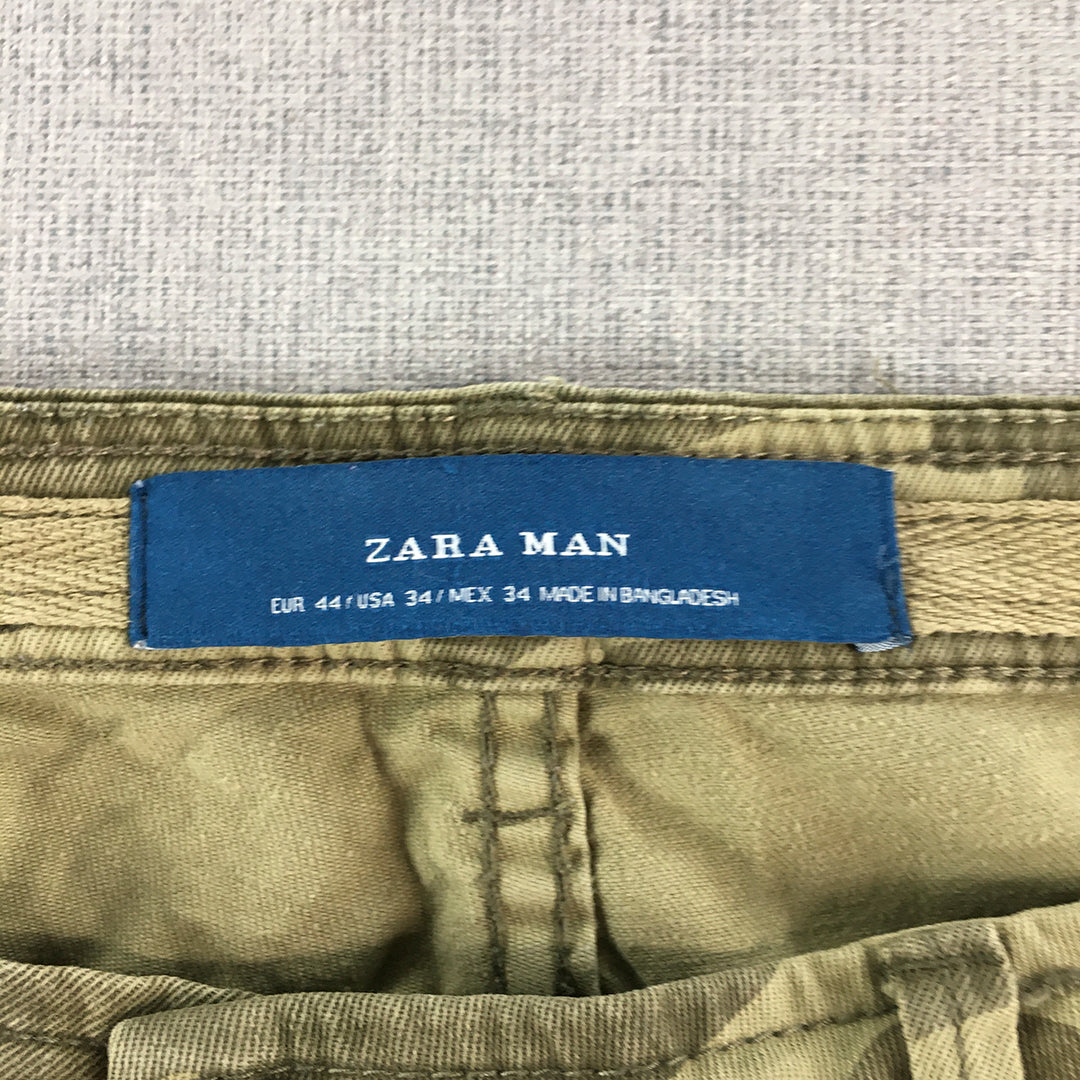 Zara Mens Shorts Size 34 Brown Green Camo Pockets