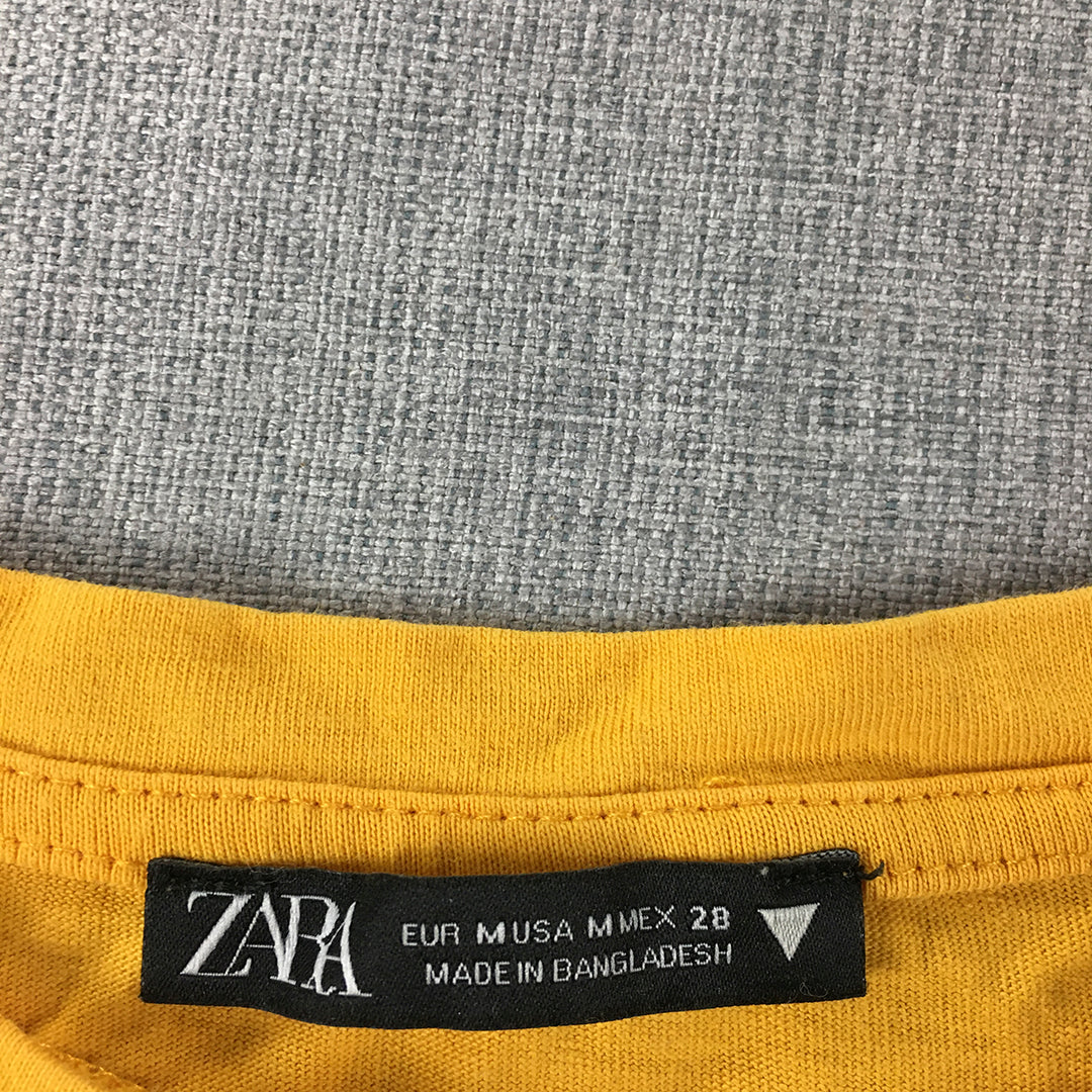 Zara Womens Cropped Top Size M Yellow Short Sleeve Crew Neck T-Shirt