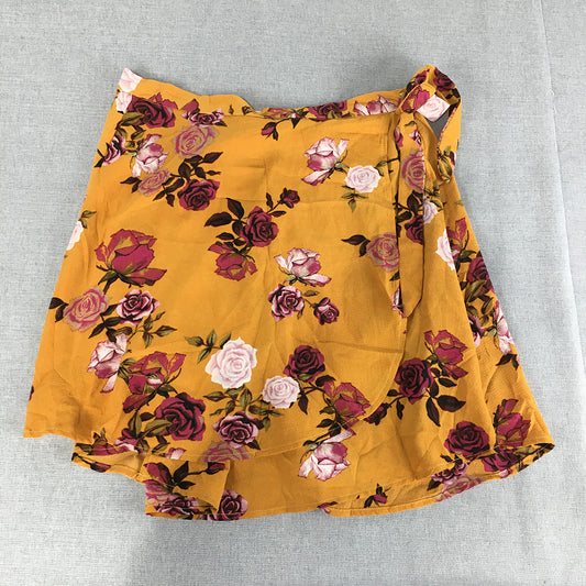 Ally Womens Mini Skirt Size 14 Yellow Floral Wrap