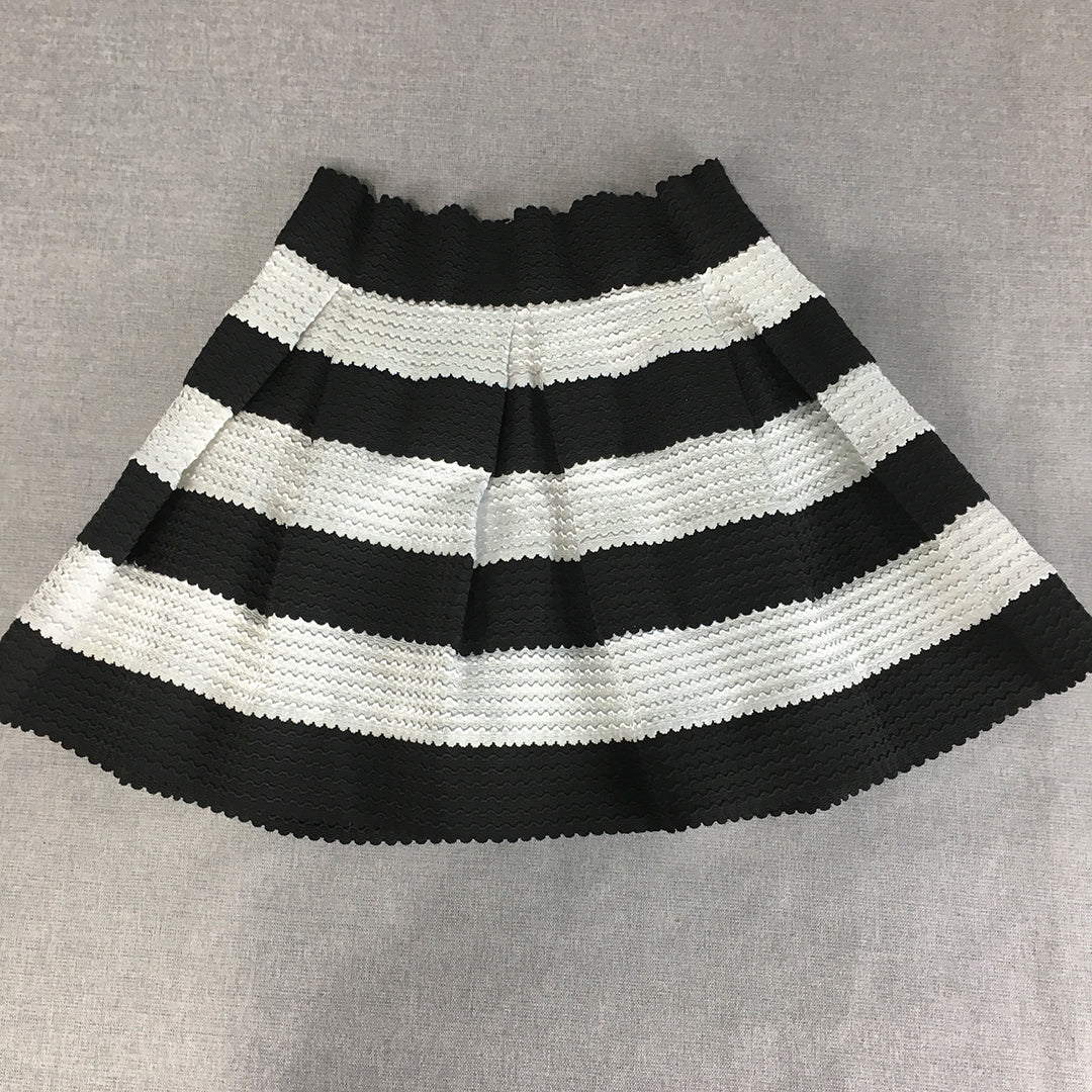 Blossom Womens Mini Skirt Size 10 Black White Striped Back Zip Pleated