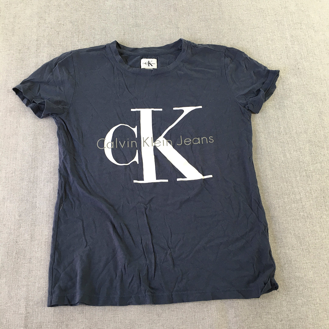 Calvin Klein Jeans Womens T-Shirt Size XS Blue Big Logo Short Sleeve Top