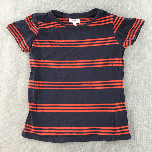 Seed Heritage Kids T-Shirt Size 4 Blue Red Striped Short Sleeve Top