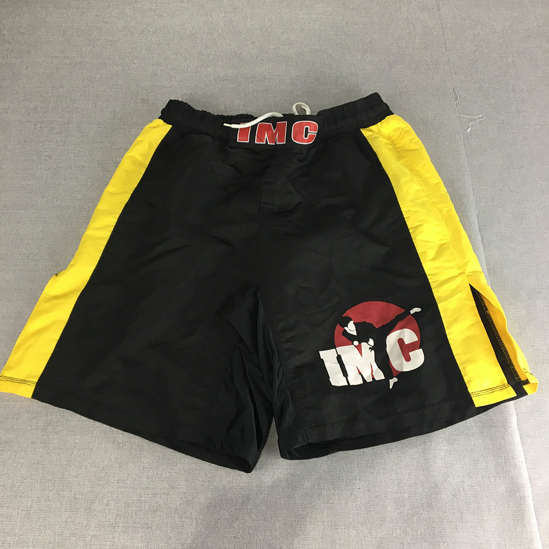 IMC Fighting Shorts Size M Black Yellow MMA Martial Arts Karate Drawstring