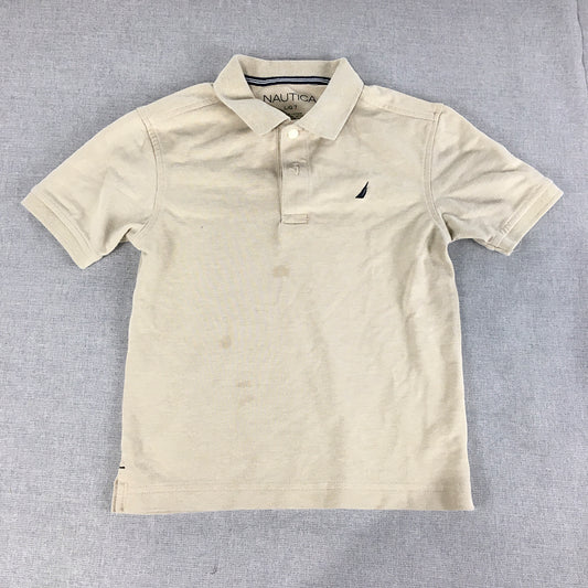 Nautica Kids Boys Polo Shirt Size 7 Years Light Brown Logo Collared Rugby