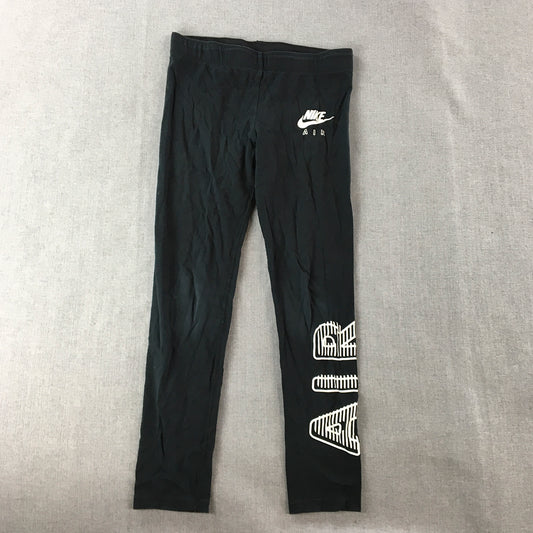 Nike Air Kids Girls Leggings Youth Size M (10 - 12 Years) Black Logo Pants