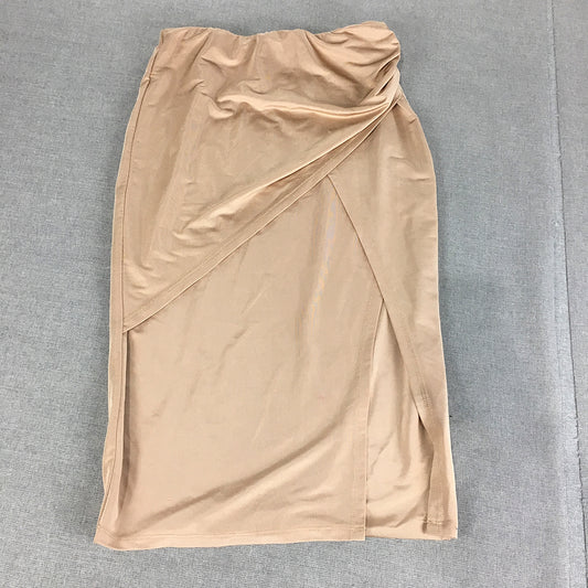 Morning Mist Womens Wrap Skirt Size 8 Nude Beige Straight Midi Elastic Waist