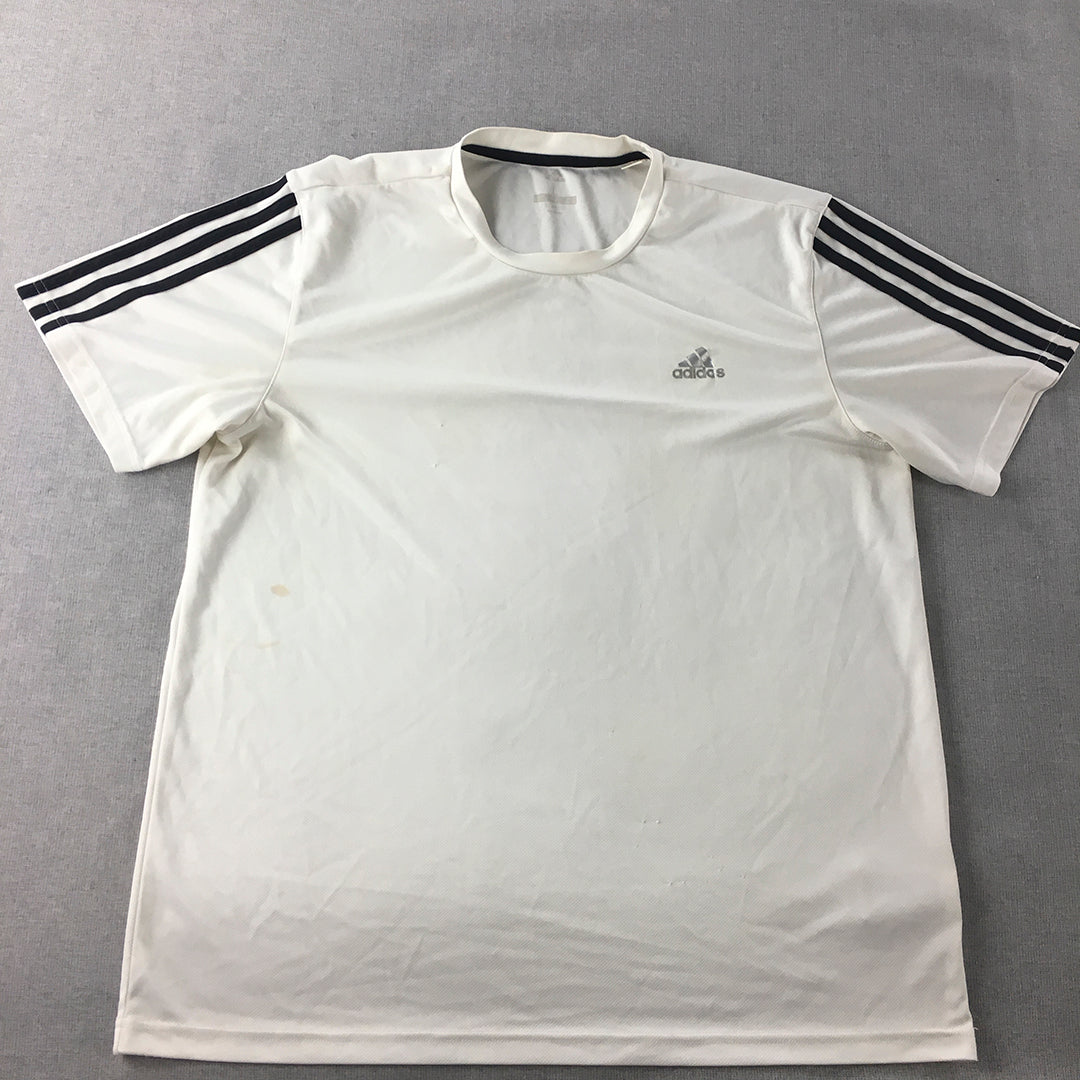 Adidas Mens T-Shirt Size L White Logo Climalite Short Sleeve Tee