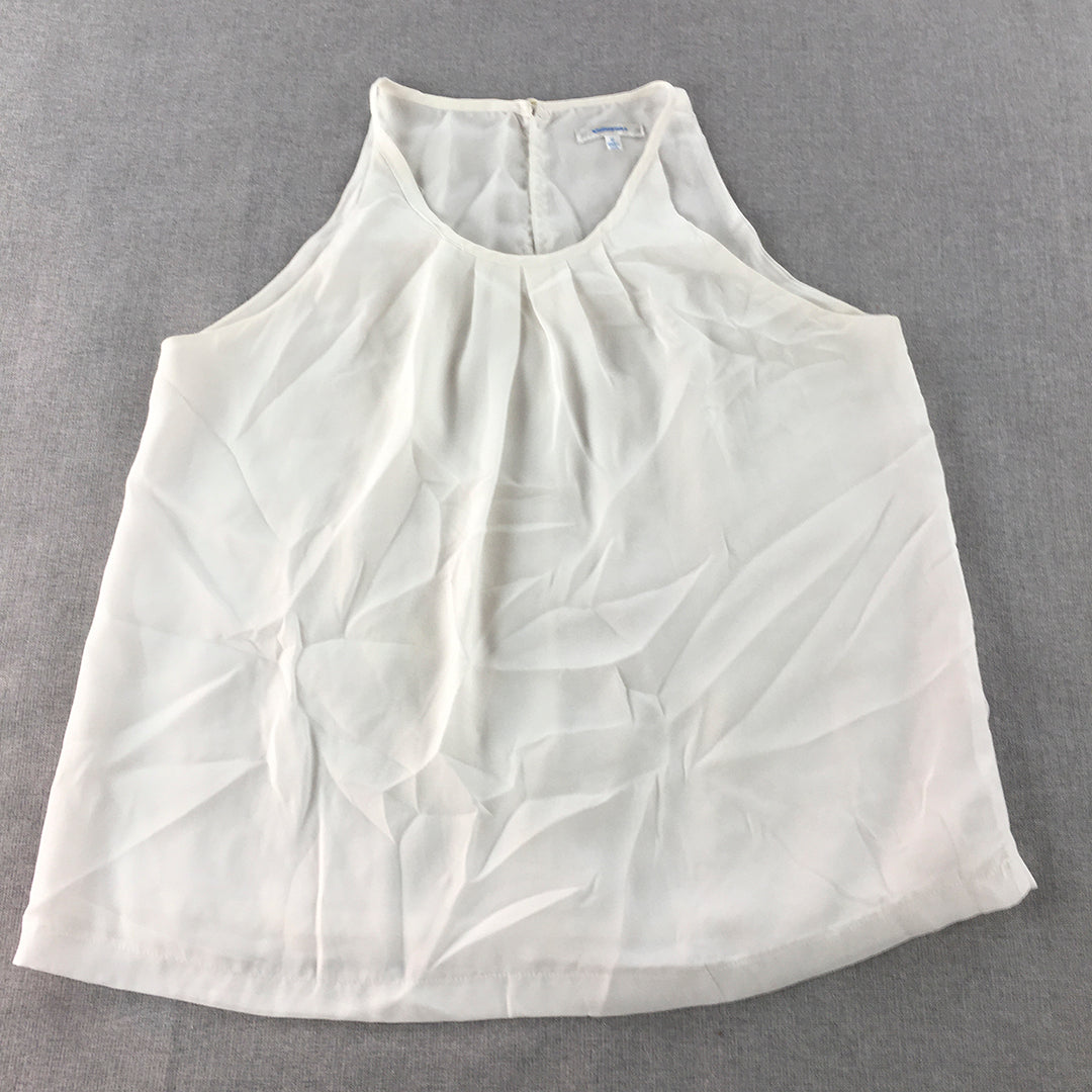 Valleygirl Womens Top Size 12 White Pleated Sleeveless Blouse