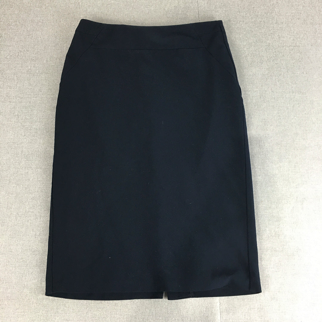 M&S Collection Womens Midi Skirt size 10 Navy Blue Pencil Straight