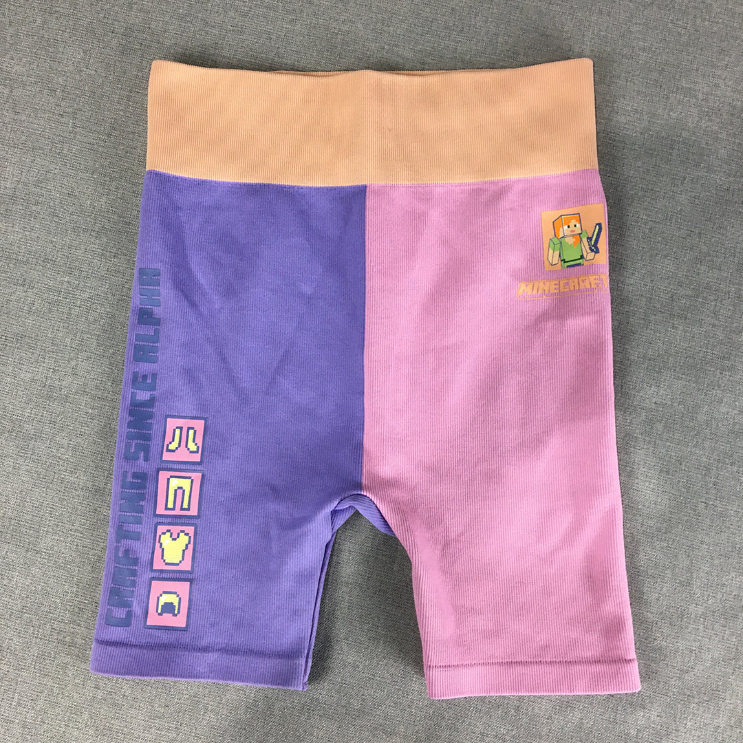 Minecraft Kids Girls Legging Shorts Size 16 Pink Purple Stretch Fabric