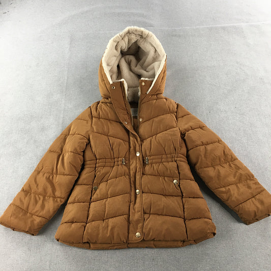 Zara Kids Girls Sherpa Lined Puffer Jacket Size 10 Brown Zip-Up Coat