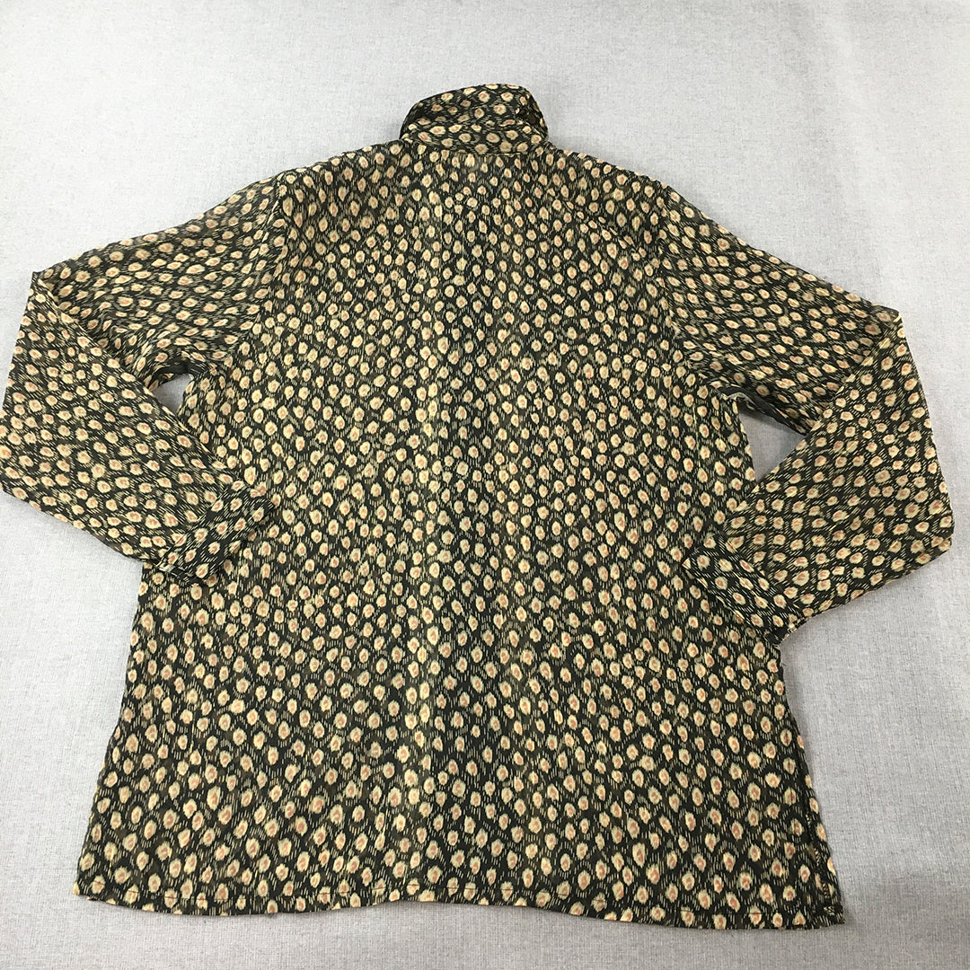 Vintage Bee Australia Womens Shirt One-Size Black Yellow Dot Button-Up