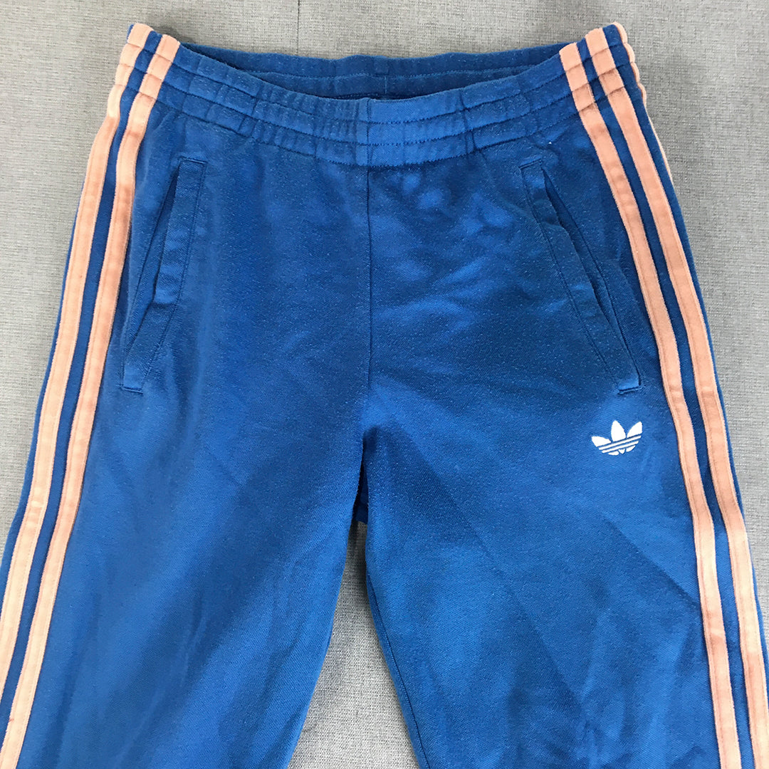 Adidas Kids Girls Tracksuit Pants Youth Size M (11 - 12 Years) Blue Pink Striped