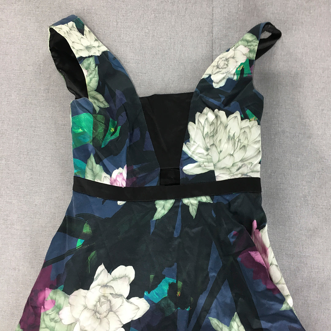 Portmans Womens Mini Dress Size 8 Black Green Purple Floral Fit & Flare