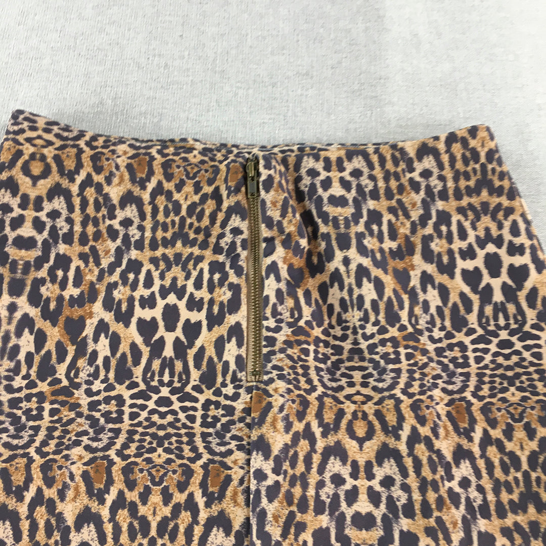 Fresh Soul Womens Pencil Skirt Size 10 Brown Animal Print Straight