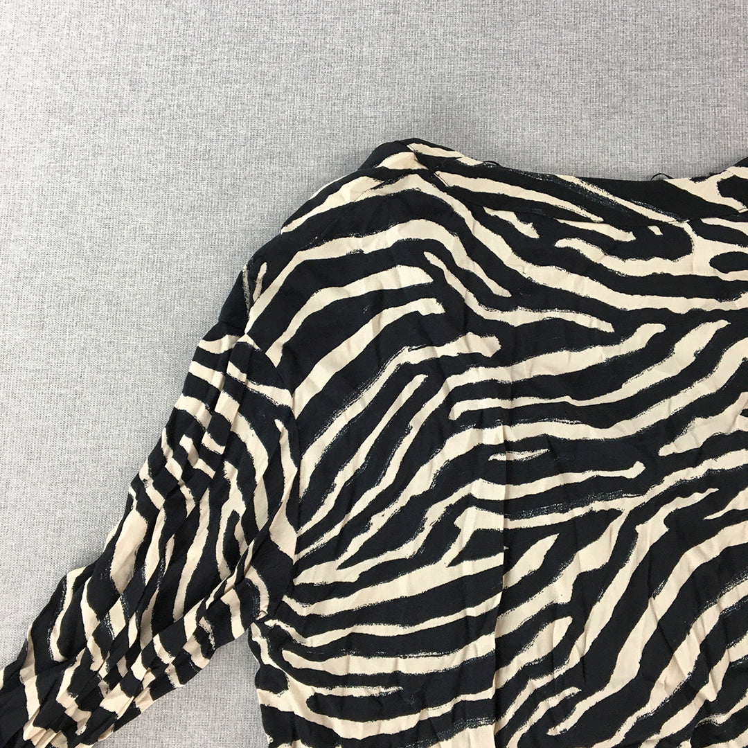 H&M Womens Mini Dress Size 6 Black Zebra Striped V-Neck