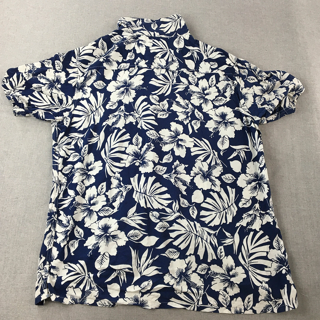 DJ&C Mens Hawaiian Shirt Size XL Blue Floral Button-Up Short Sleeve